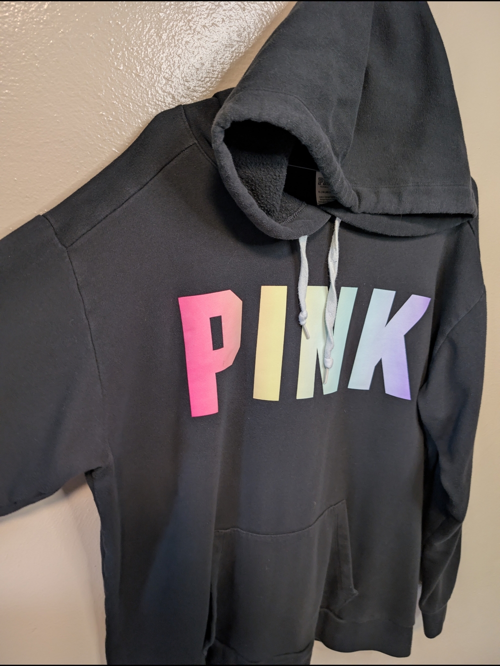 PINK Victoria's Secret Black Cozy Knit Sweater Colorful Pink Logo XL - Picture 2 of 5